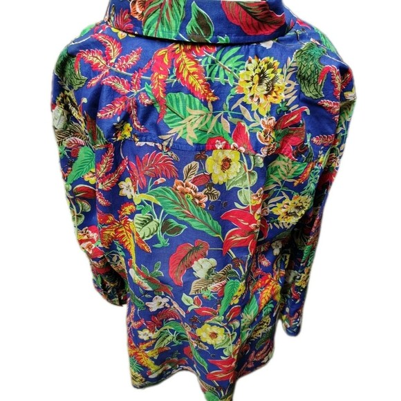 Talbots Women's Blouse Sizer 2X Button Long Roll Tab Sleeve Floral Cotton - Picture 5 of 6